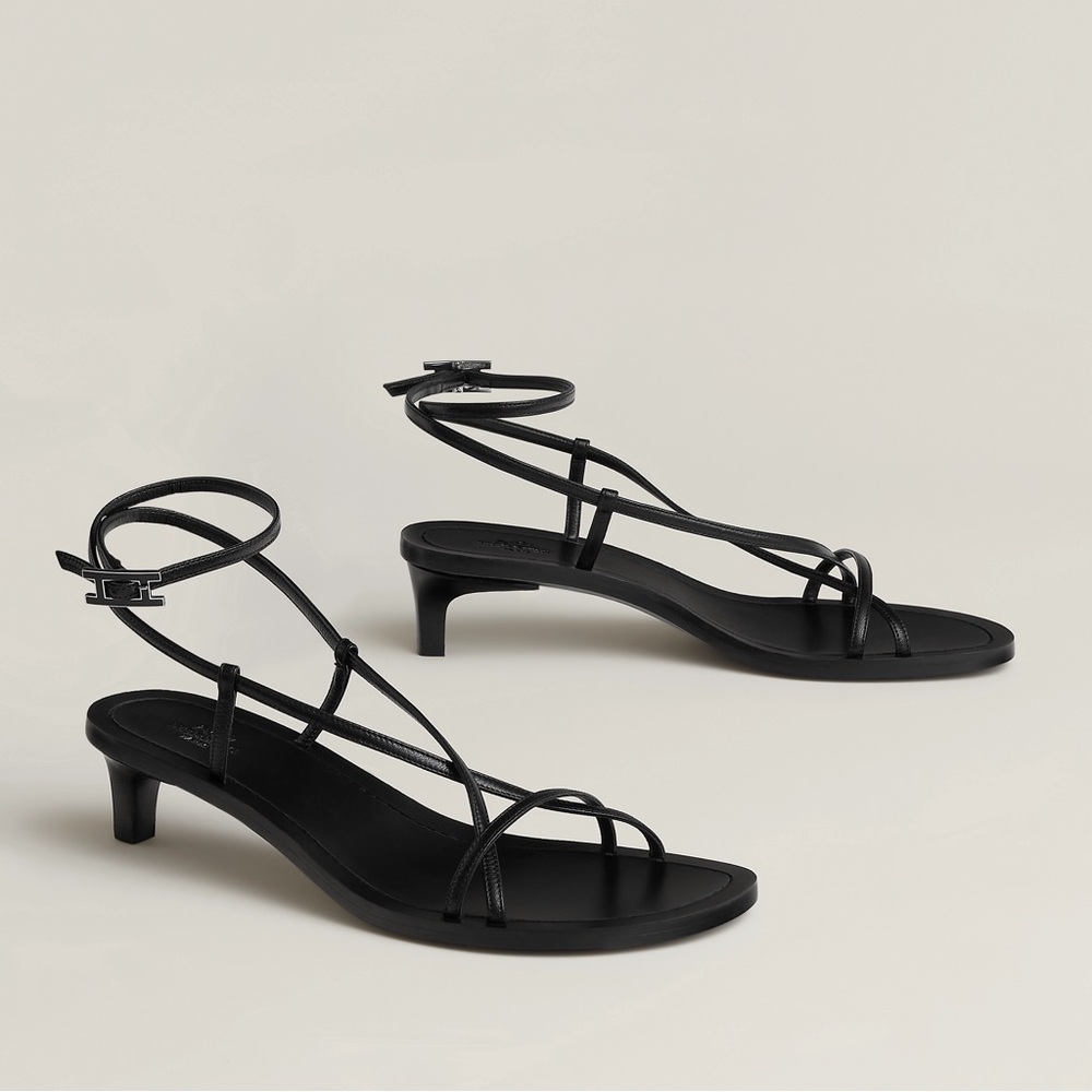 Hermes Moonlight Black Strappy 40mm Sandals Size IT37